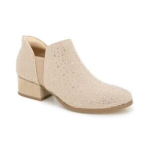 Kenneth Cole Reaction Side EZ Boots Womens 8 Warm Taupe Rhinestone Ankle Bootie